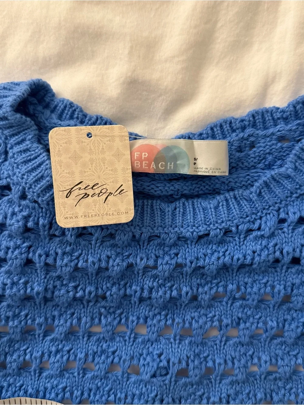 NWT Free People FP Beach Blue Crochet Open Back Crop Top
